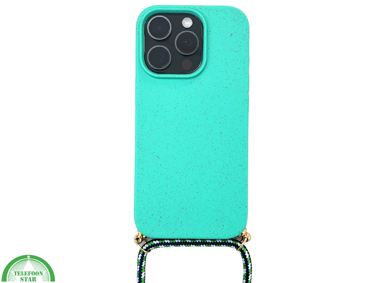Groen Eco Koord Hoesje &ndash; Duurzaam Siliconen Touwkoord Case Met Draagkoord voor iPhone 16 Pro