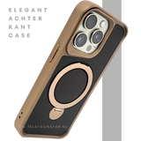 iPhone 15 Pro Hoesje met Ringhouder &ndash; Luxe Bescherming in Bruin-Zwart Design