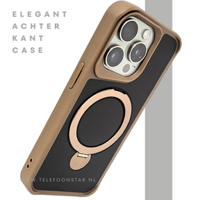 iPhone 15 Pro Hoesje met Ringhouder &ndash; Luxe Bescherming in Bruin-Zwart Design