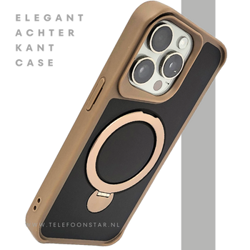 iPhone 15 Pro Hoesje met Ringhouder &ndash; Luxe Bescherming in Bruin-Zwart Design