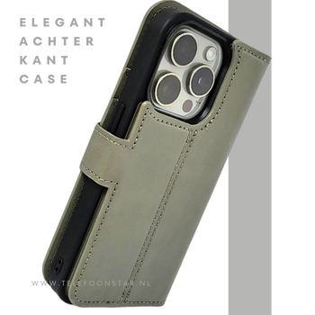 Groen Bookcase Hoesje 2 en 1 iPhone 15 Pro Max&ndash; Lederen Look &amp; Kaartvak | Telefoonstar.nl