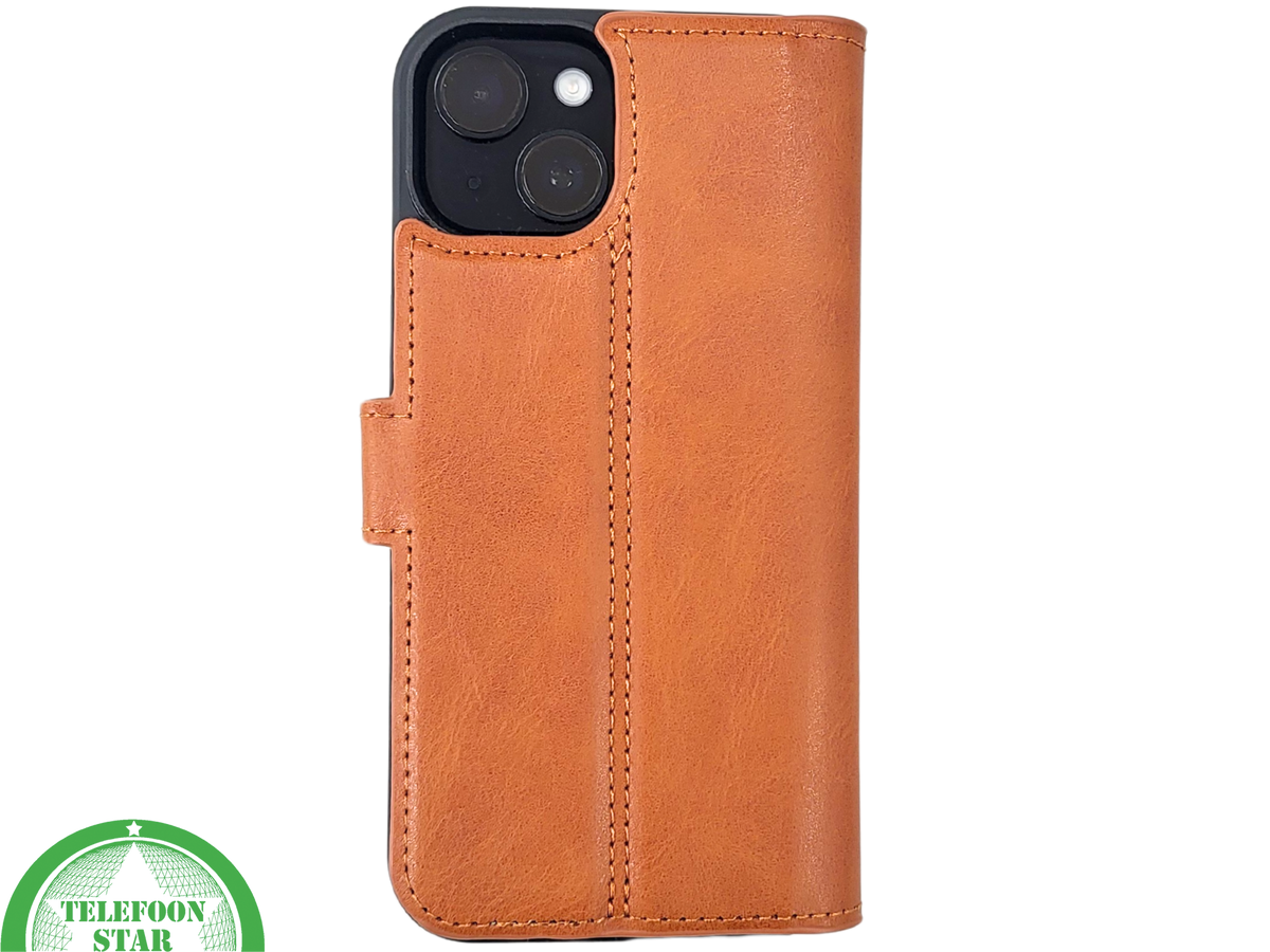 iPhone 15 2-in-1 Hoesje Bruin Leer &ndash; Bookcase met Uitneembare Backcover