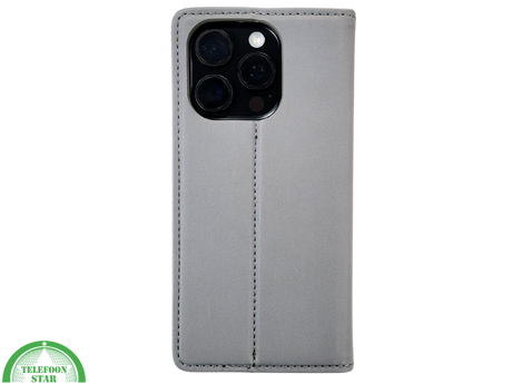 Bookcase Hoesje iPhone 16 Pro Grijs &ndash; Stijlvolle Bescherming met Pasjeshouder