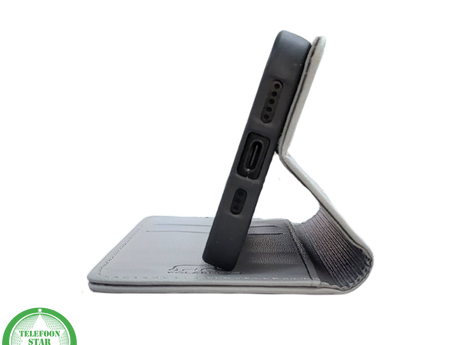 Bookcase Hoesje iPhone 16 Pro Grijs &ndash; Stijlvolle Bescherming met Pasjeshouder