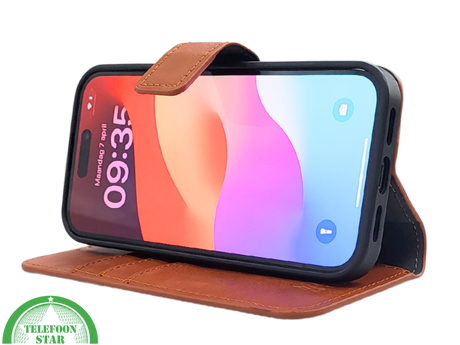 iPhone 15 Plus 2-in-1 Hoesje Bruin Leer &ndash; Bookcase met Uitneembare Backcover