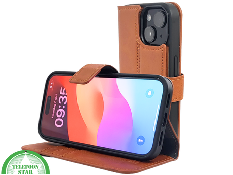 iPhone 15 Plus 2-in-1 Hoesje Bruin Leer &ndash; Bookcase met Uitneembare Backcover