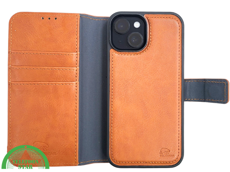iPhone 15 Plus 2-in-1 Hoesje Bruin Leer &ndash; Bookcase met Uitneembare Backcover