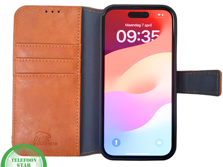 iPhone 15 Plus 2-in-1 Hoesje Bruin Leer &ndash; Bookcase met Uitneembare Backcover