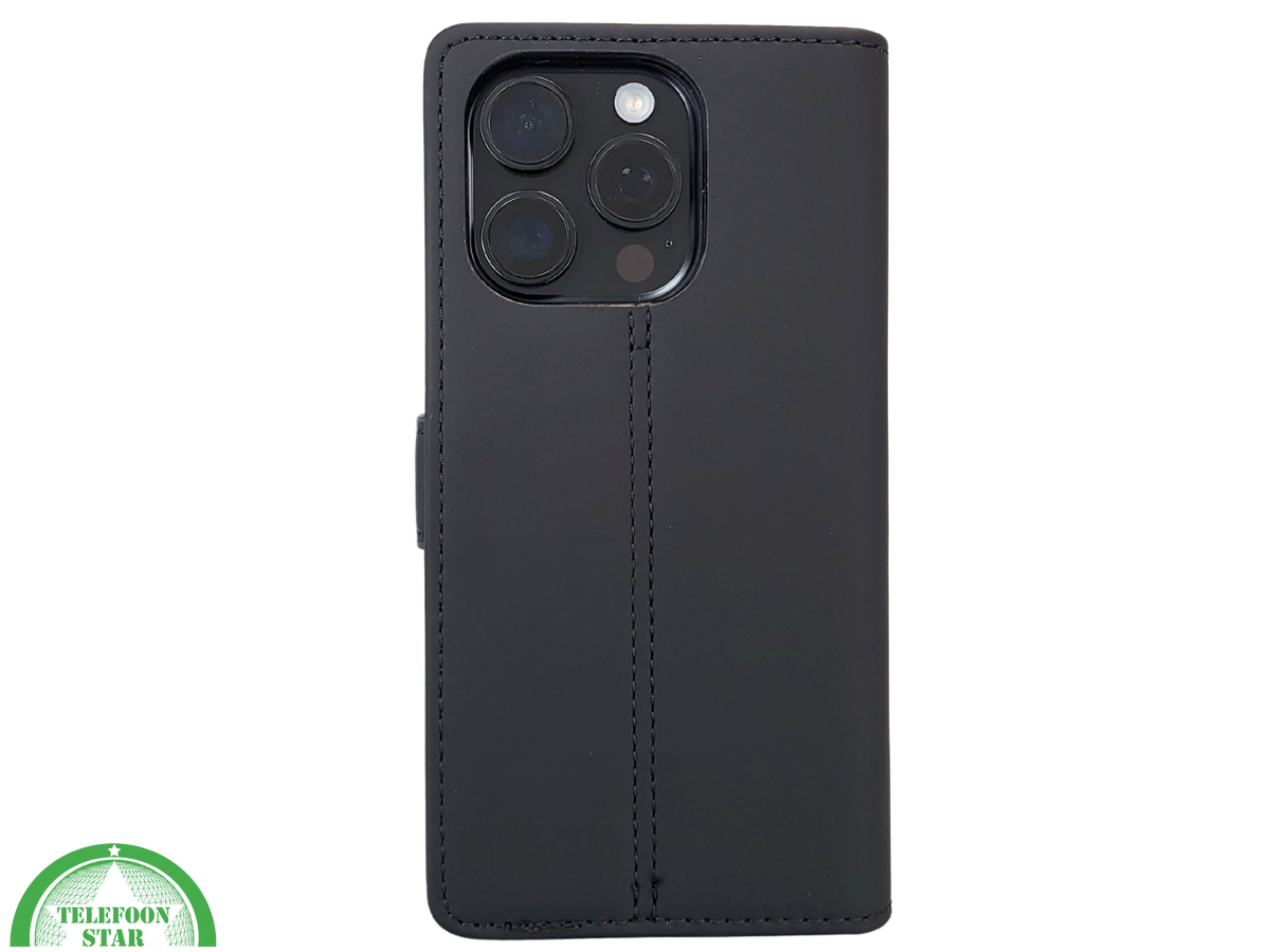 iPhone 16 Pro Bookcase Hoesje Zwart &ndash; Leren Look met Magnetische Sluiting