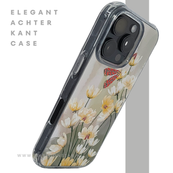 iPhone 16 Pro Transparant Hoesje Met Bloemen En Vlinder Elegante Achterkant Bescherming