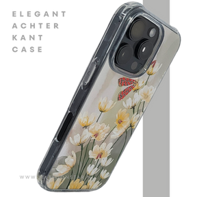 iPhone 16 Pro Transparant Hoesje Met Bloemen En Vlinder Elegante Achterkant Bescherming