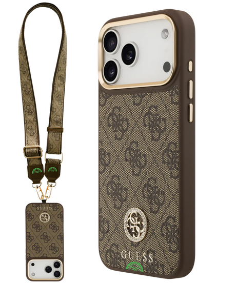 Hoesje voor iPhone 17 Pro Bruin Guess afneembare schouder- en polsband