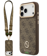 Hoesje voor iPhone 17 Pro Max Bruin Guess afneembare schouder- en polsband