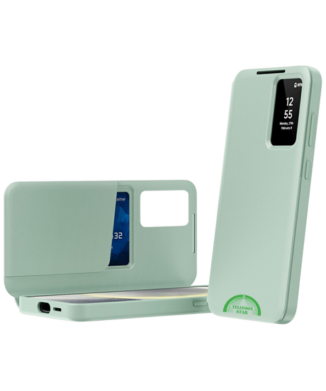 Samsung Galaxy S26 Ultra Licht Groen Lederlook Hoesje Smart View Cover