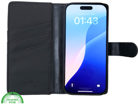 iPhone 16 Pro Bookcase Hoesje Zwart &ndash; Leren Look met Magnetische Sluiting