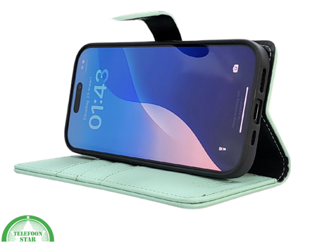 iPhone 16 Pro Bookcase Hoesje Mintgroen &ndash; Fris, Stijlvol &amp; Praktisch