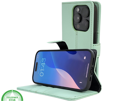 iPhone 16 Pro Bookcase Hoesje Mintgroen &ndash; Fris, Stijlvol &amp; Praktisch