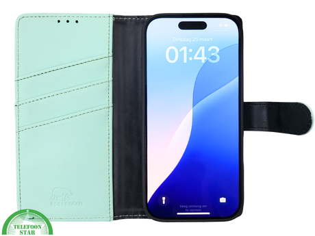 iPhone 16 Pro Bookcase Hoesje Mintgroen &ndash; Fris, Stijlvol &amp; Praktisch