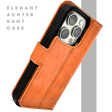 Cognac Bookcase Hoesje twee en een iPhone 15 Pro Max &ndash; Lederen Look &amp; Kaartvak | Telefoonstar.nl