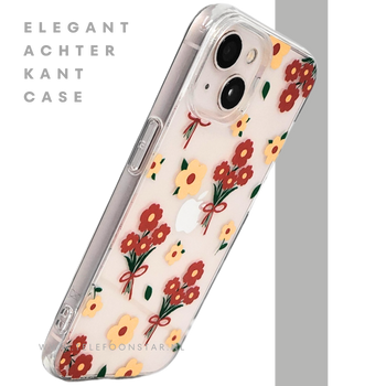 iPhone 13 / 14 Hoesje &ndash; Transparant Bloemenprint met Rode Boeketten | Telefoonstar