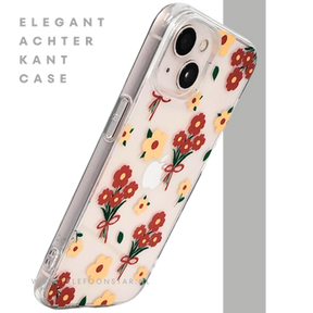 iPhone 13 / 14 Hoesje &ndash; Transparant Bloemenprint met Rode Boeketten | Telefoonstar