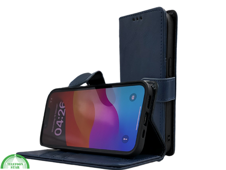 Boek Case Leer Wallet Case Donkerblauwe iPhone 16E