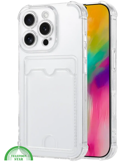 Zwart Hoesje voor iPhone 13 Pro Transparant met Kaartvak, Shockproof, Sterk & Silicone