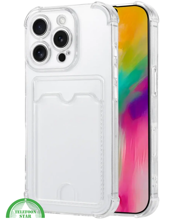 Hoesje voor iPhone 15 Pro Max Transparant met Kaartvak, Shockproof, Sterk &amp; Handig Ontwerp
