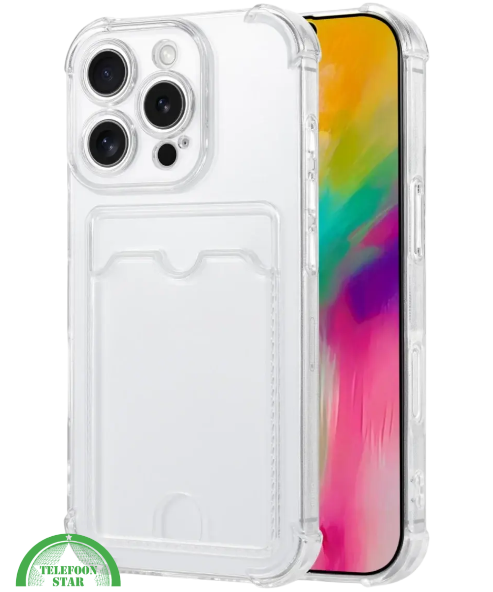 Hoesje voor iPhone 15 Pro Max Transparant met Kaartvak, Shockproof, Sterk &amp; Handig Ontwerp