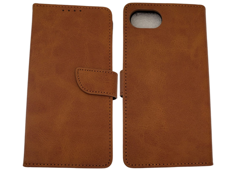 Luxe Boek iPhone 16E (2025)Licht bruin Leerlook Wallet Case