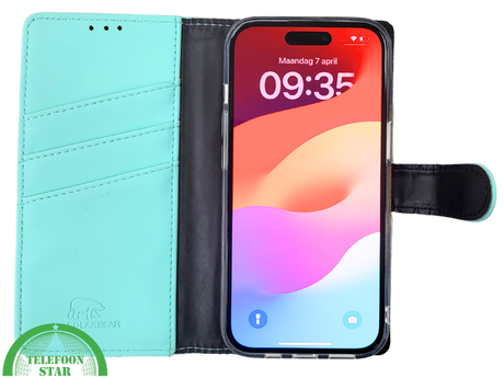 iPhone 15 Plus 2-in-1 Hoesje Mintgroen &ndash; Bookcase met Pasjeshouder