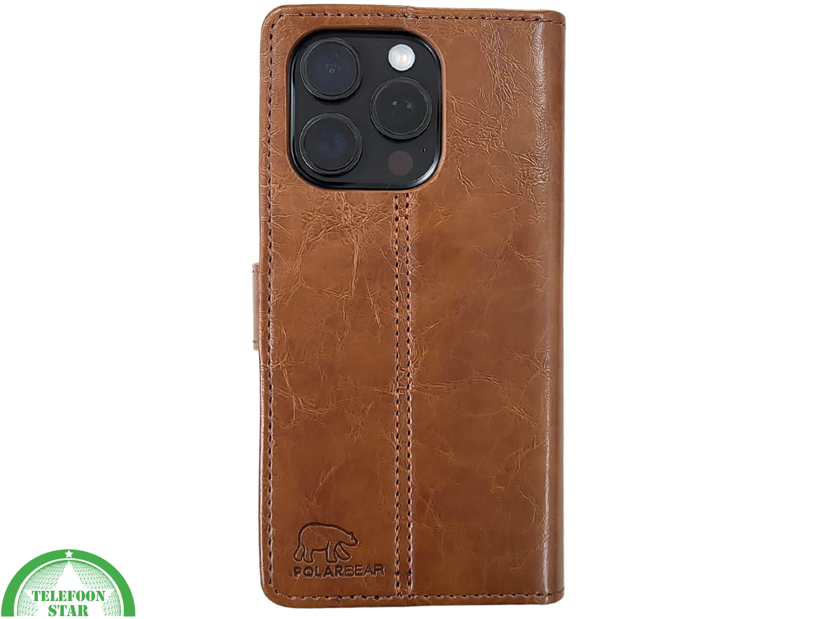 iPhone 16 Pro Bookcase Hoesje Bruin &ndash; Vintage Look met Luxe Bescherming