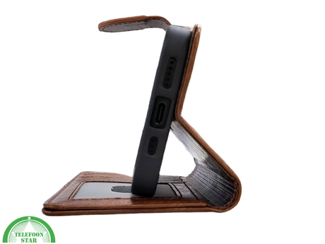 iPhone 16 Pro Bookcase Hoesje Bruin &ndash; Vintage Look met Luxe Bescherming