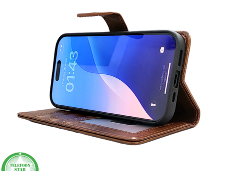 iPhone 16 Pro Bookcase Hoesje Bruin &ndash; Vintage Look met Luxe Bescherming