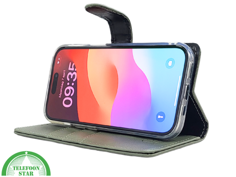 iPhone 15 Plus 2-in-1 Hoesje Groen Leer &ndash; Bookcase met Pasjeshouder