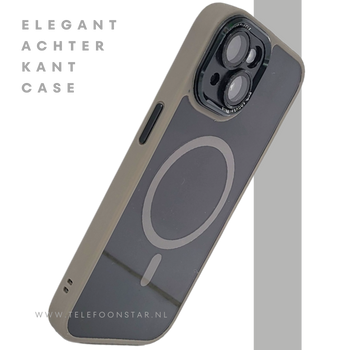 iPhone 15 Hoesje &ndash; Transparant met Beige Rand &amp; MagSafe | Elegant, Neutraal &amp; Praktisch