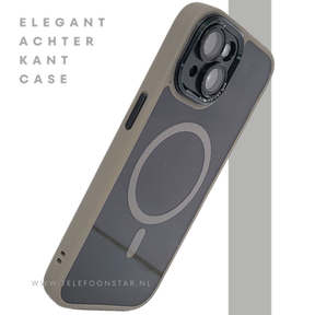 iPhone 15 Hoesje &ndash; Transparant met Beige Rand &amp; MagSafe | Elegant, Neutraal &amp; Praktisch