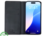 iPhone 16 Pro Max Bookcase Hoesje Zwart &ndash; Dubbele Naad, Luxe Look &amp; Volledige Bescherming
