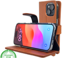 iPhone 15 Leren Hoesje Cognac &ndash; Bookcase met Pasjeshouder
