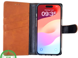 iPhone 15 Leren Hoesje Cognac &ndash; Bookcase met Pasjeshouder
