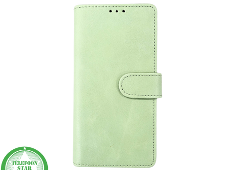 iPhone 15 Plus Hoesje Lichtgroen &ndash; Bookcase met Pasjeshouder