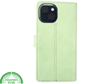 iPhone 15 Plus Hoesje Lichtgroen &ndash; Bookcase met Pasjeshouder