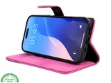 iPhone 16 Pro Bookcase Hoesje Roze &ndash; Stijlvolle Leren Look met Volledige Bescherming
