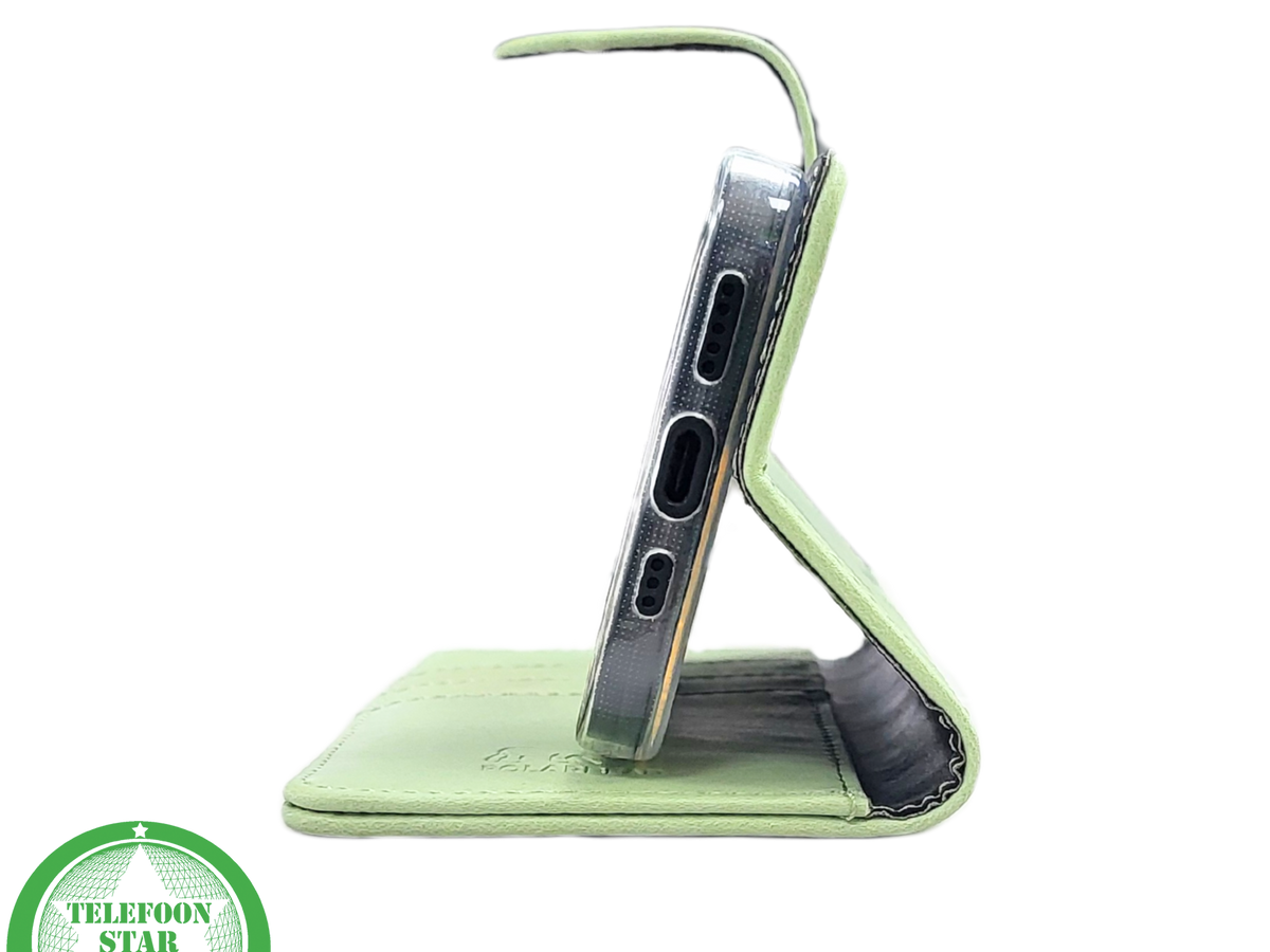 iPhone 15 Hoesje Lichtgroen &ndash; Bookcase met Pasjeshouder