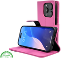 iPhone 16 Pro Bookcase Hoesje Roze &ndash; Stijlvolle Leren Look met Volledige Bescherming