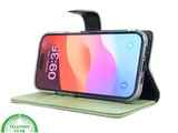 iPhone 15 Plus Hoesje Lichtgroen &ndash; Bookcase met Pasjeshouder