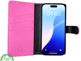 iPhone 16 Pro Bookcase Hoesje Roze &ndash; Stijlvolle Leren Look met Volledige Bescherming