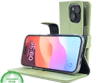 iPhone 15 Plus Hoesje Lichtgroen &ndash; Bookcase met Pasjeshouder