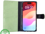 iPhone 15 Plus Hoesje Lichtgroen &ndash; Bookcase met Pasjeshouder