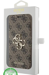 Hoesje voor iPhone 15 Bookcase &ndash; LuxeBruin Lederen Look met Goudkleurig Logo Geef je iPhone 15 een stijlvolle en elegante uitstraling met ditBruin bookcase hoesje.